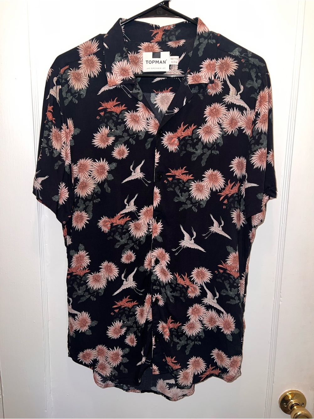 Topman Pink Floral and Cream Bird Print Button Down